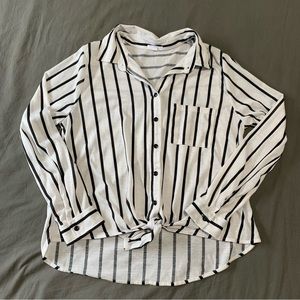 White and Black Stripped Long Sleeve Button up